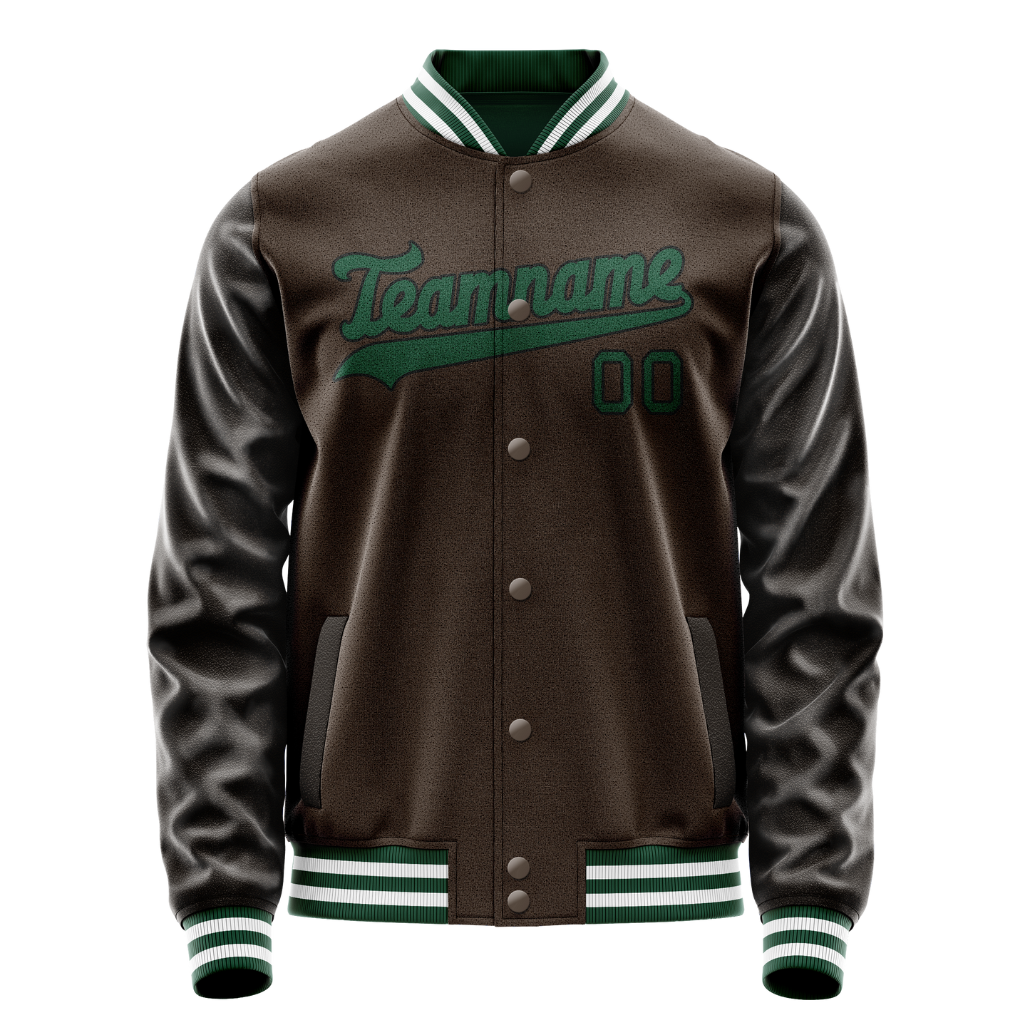 Custom Brown Teal Solid Color Varsity Letterman Jacket