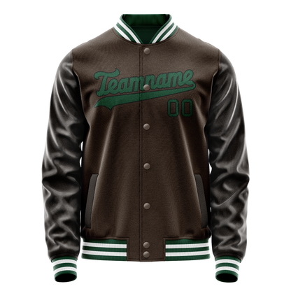 Custom Brown Teal Solid Color Varsity Letterman Jacket