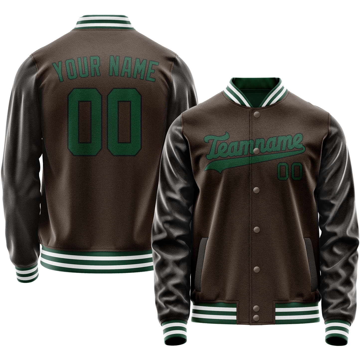 Custom Brown Teal Solid Color Varsity Letterman Jacket