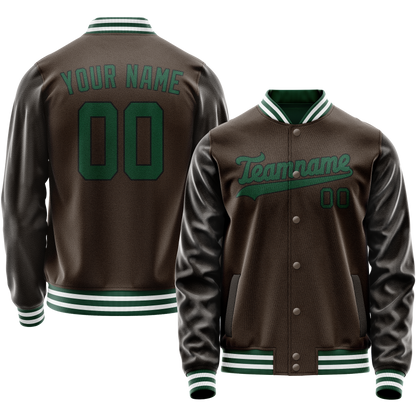 Custom Brown Teal Solid Color Varsity Letterman Jacket