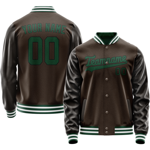 Custom Brown Teal Solid Color Varsity Letterman Jacket