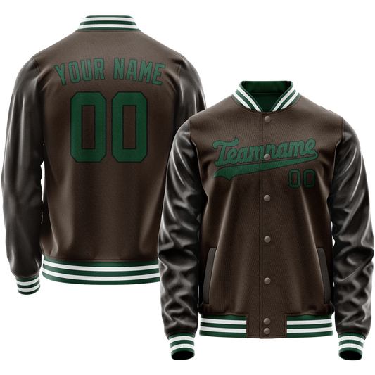 Custom Brown Teal Solid Color Varsity Letterman Jacket