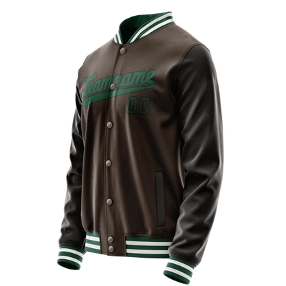 Custom Brown Teal Solid Color Varsity Letterman Jacket