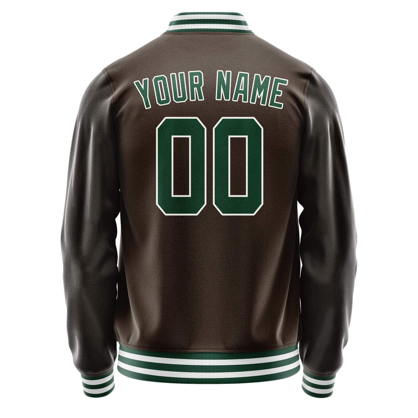Custom Brown Kelly-Green Solid Color Varsity Letterman Jacket