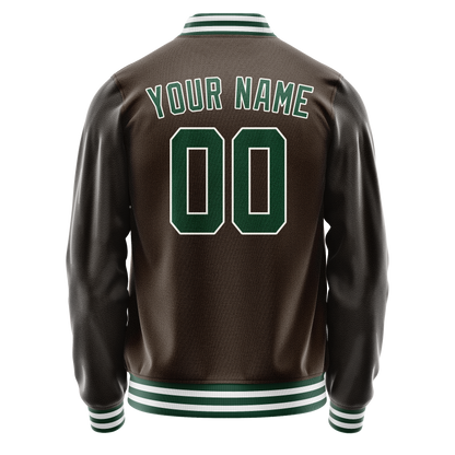 Custom Brown Kelly-Green Solid Color Varsity Letterman Jacket