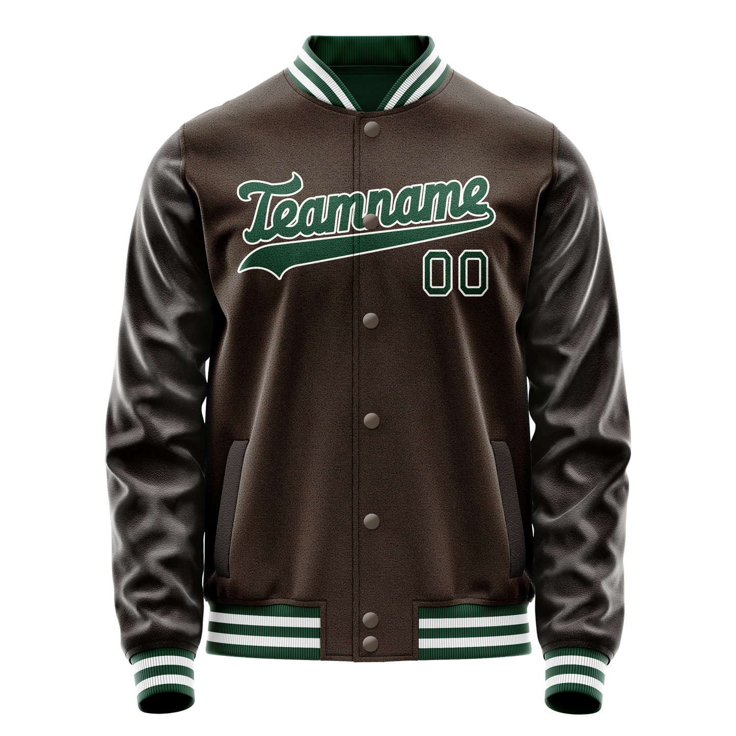 Custom Brown Kelly-Green Solid Color Varsity Letterman Jacket