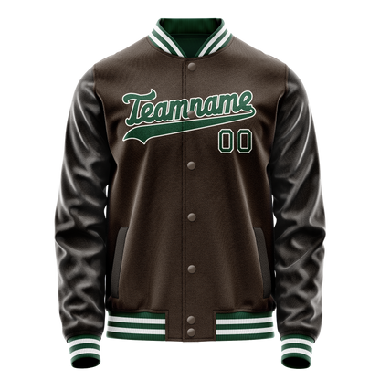Custom Brown Kelly-Green Solid Color Varsity Letterman Jacket