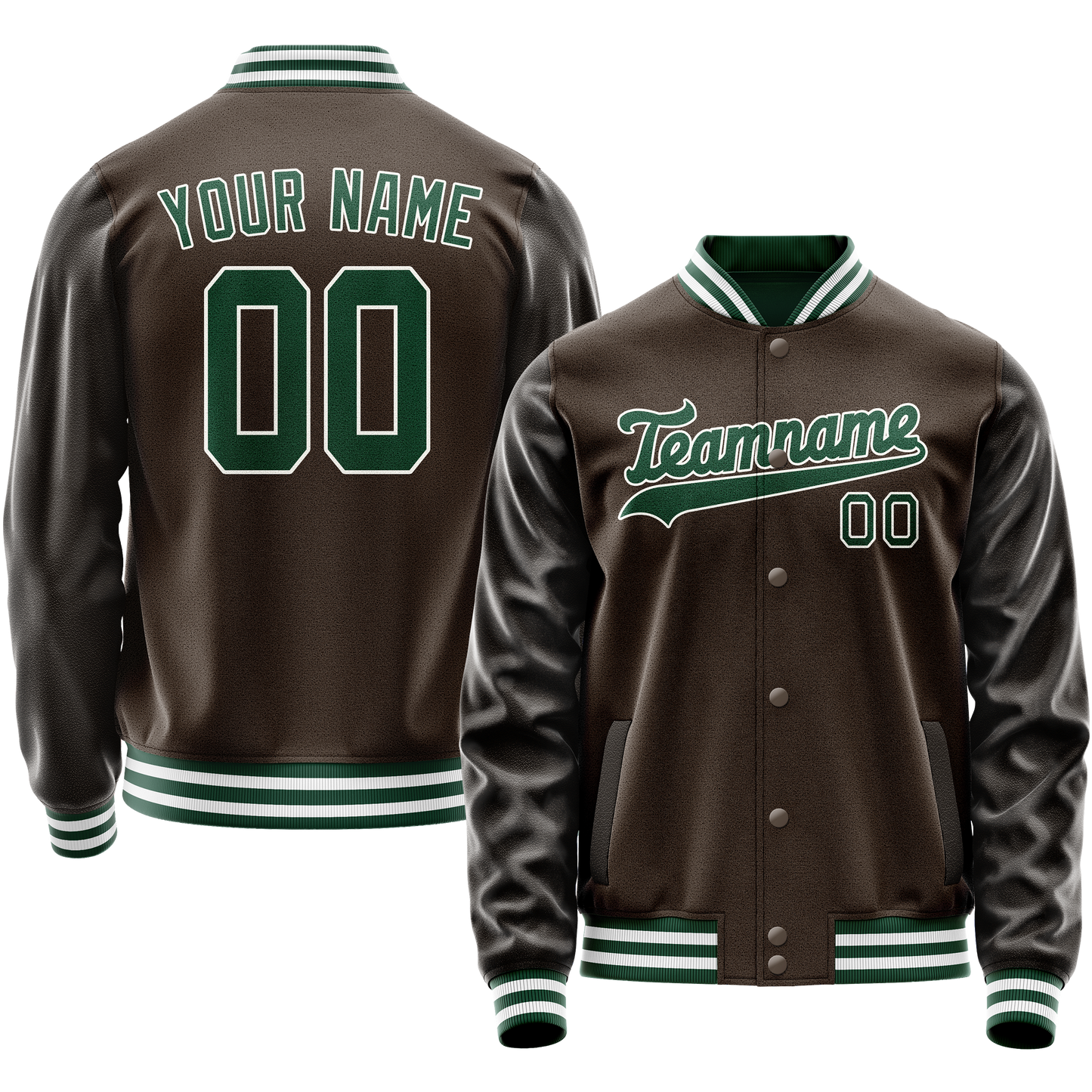 Custom Brown Kelly-Green Solid Color Varsity Letterman Jacket