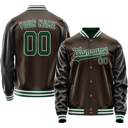 Custom Brown Kelly-Green Solid Color Varsity Letterman Jacket