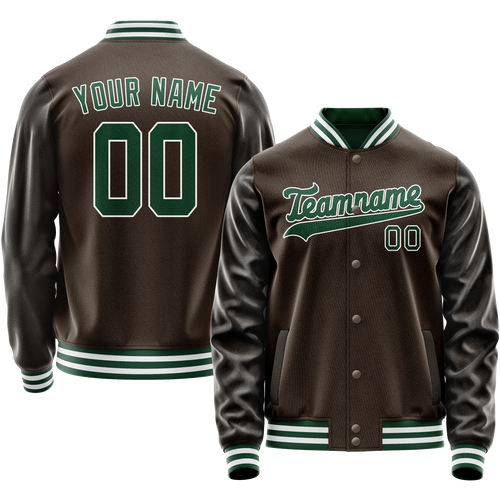 Custom Brown Kelly-Green Solid Color Varsity Letterman Jacket