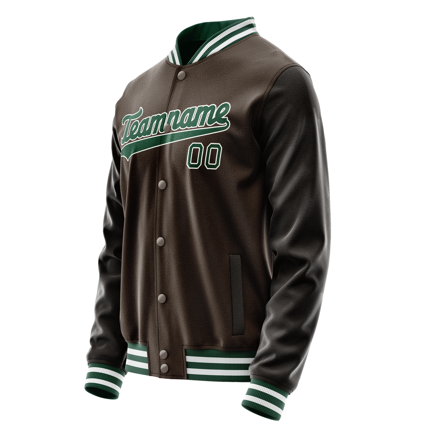 Custom Brown Kelly-Green Solid Color Varsity Letterman Jacket