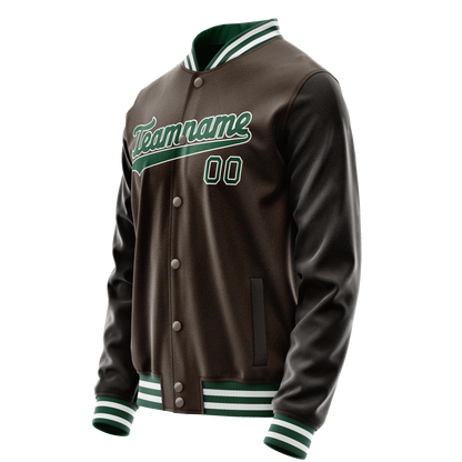 Custom Brown Kelly-Green Solid Color Varsity Letterman Jacket