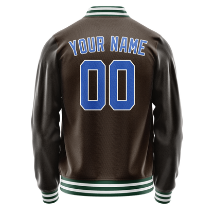 Custom Brown Teal Solid Color Varsity Letterman Jacket