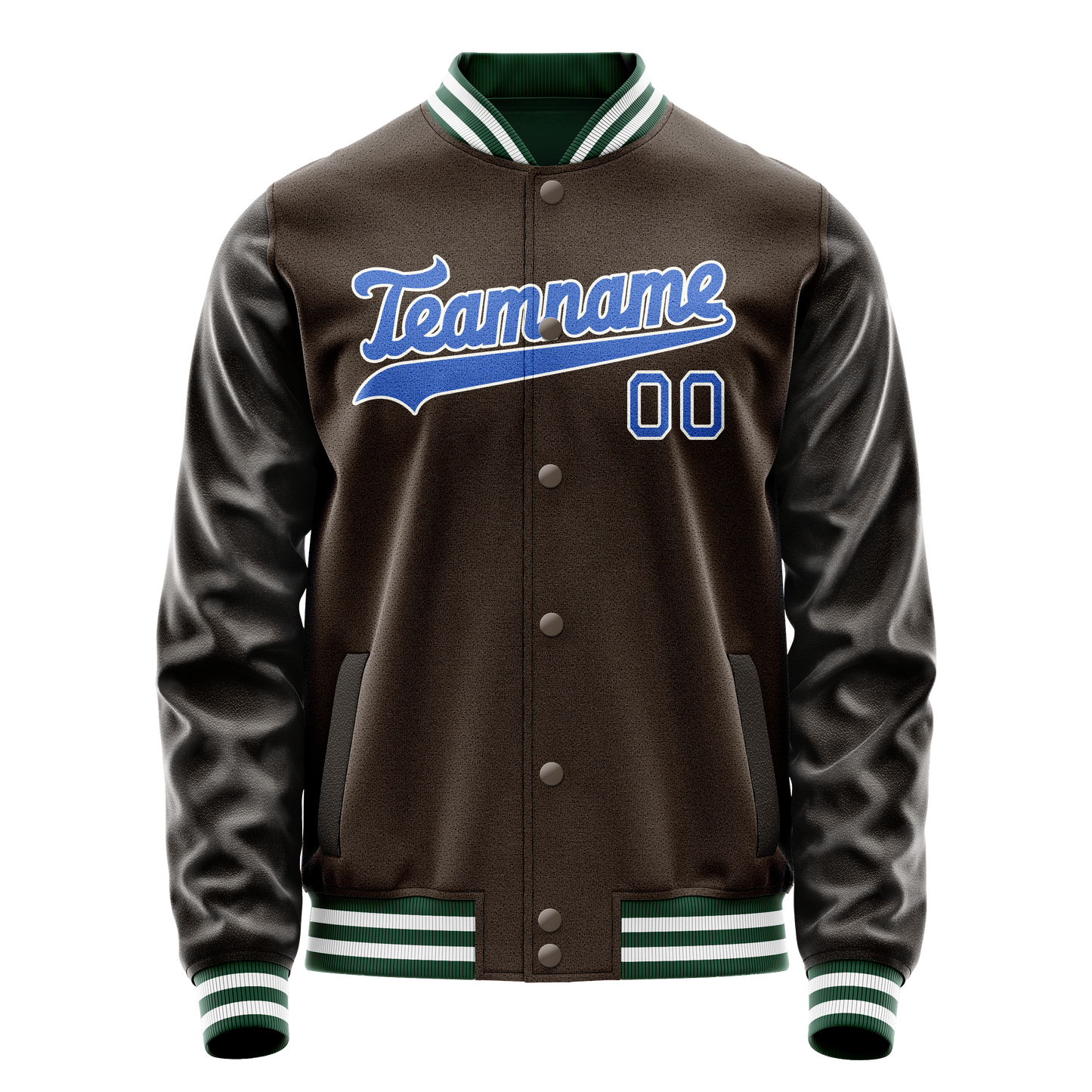 Custom Brown Teal Solid Color Varsity Letterman Jacket