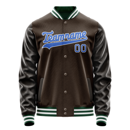 Custom Brown Teal Solid Color Varsity Letterman Jacket