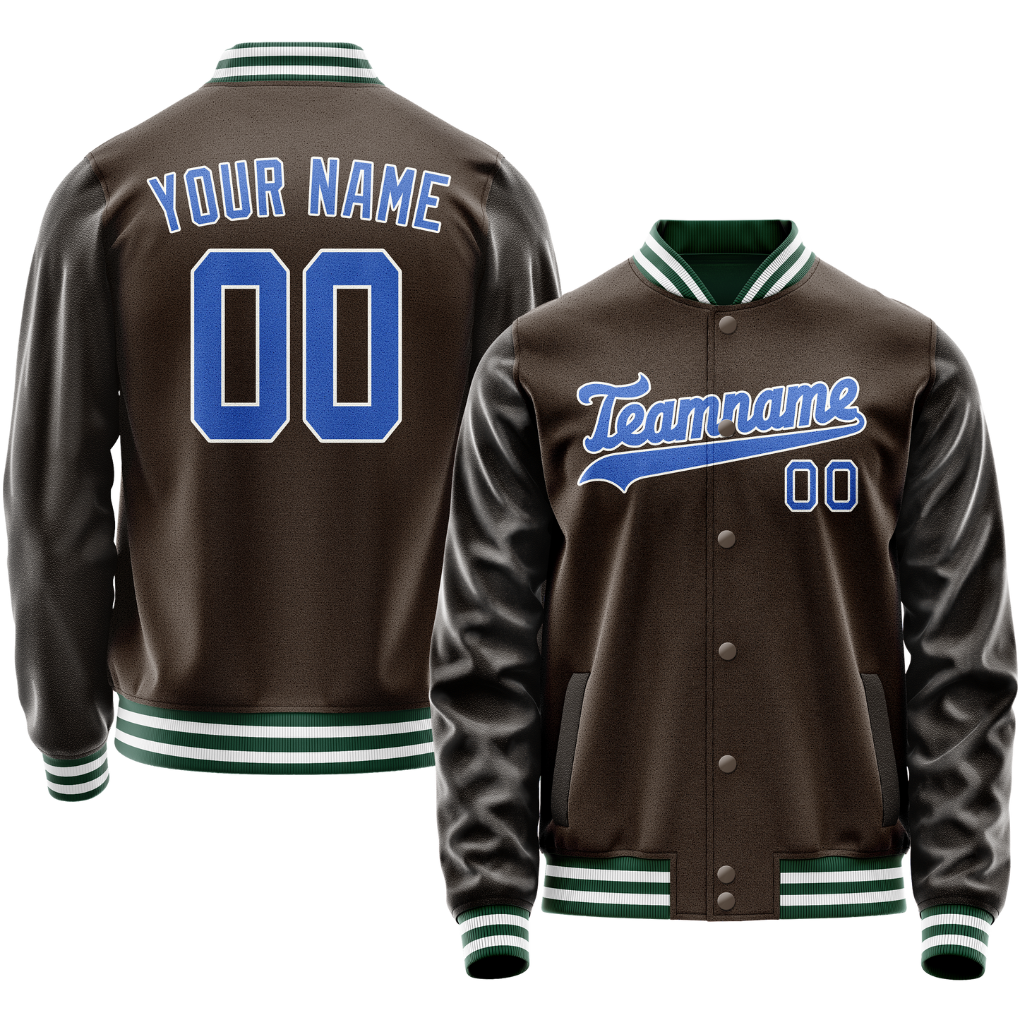 Custom Brown Teal Solid Color Varsity Letterman Jacket