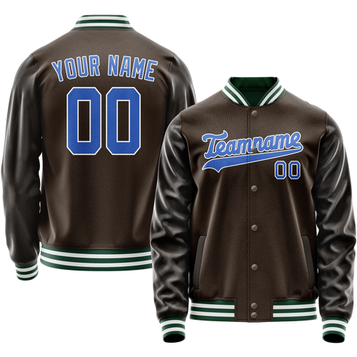 Custom Brown Teal Solid Color Varsity Letterman Jacket