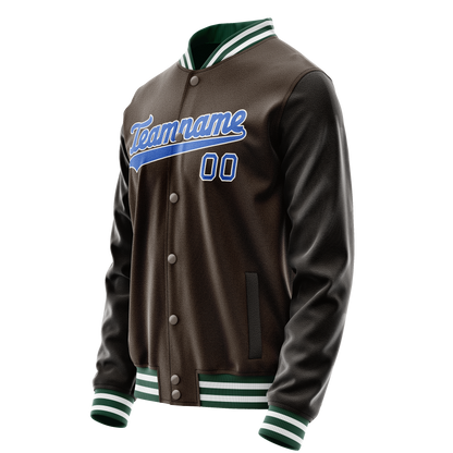 Custom Brown Teal Solid Color Varsity Letterman Jacket