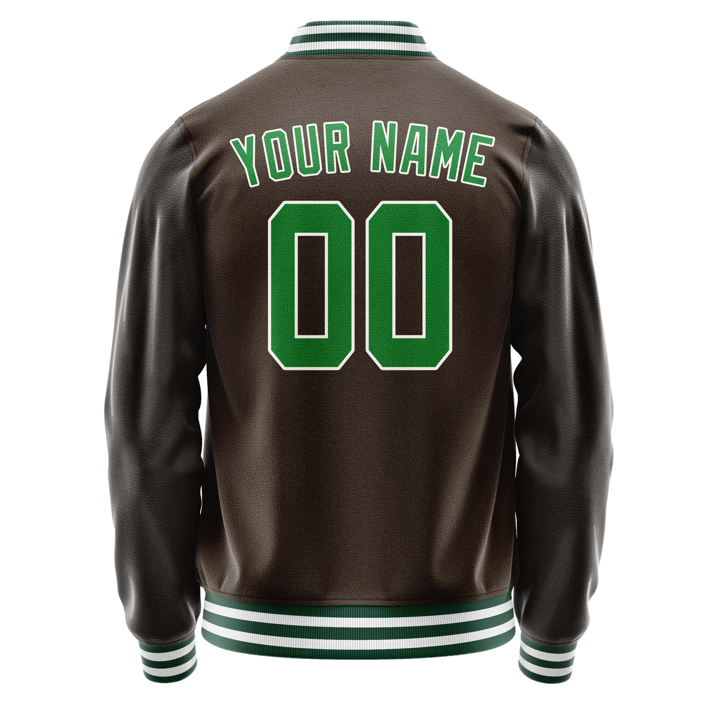 Custom Brown Neon-Green Solid Color Varsity Letterman Jacket