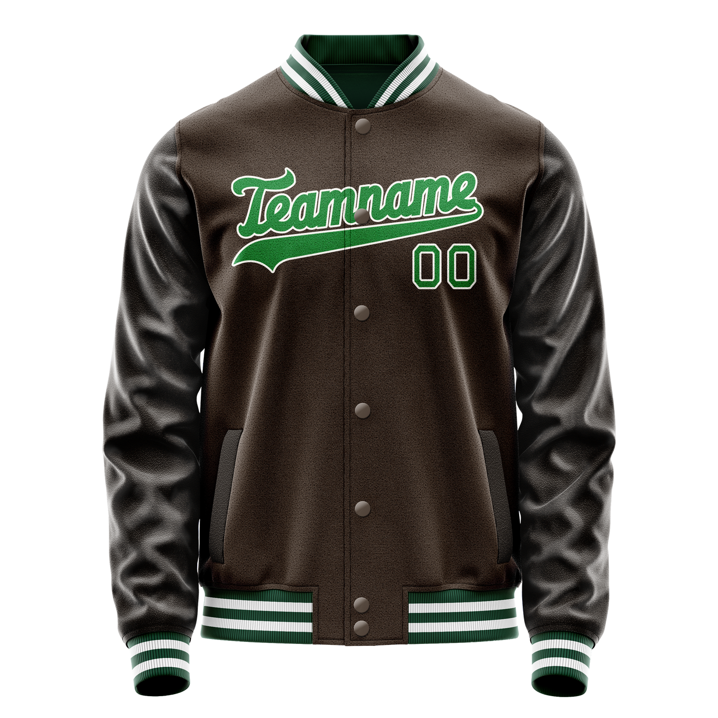 Custom Brown Neon-Green Solid Color Varsity Letterman Jacket