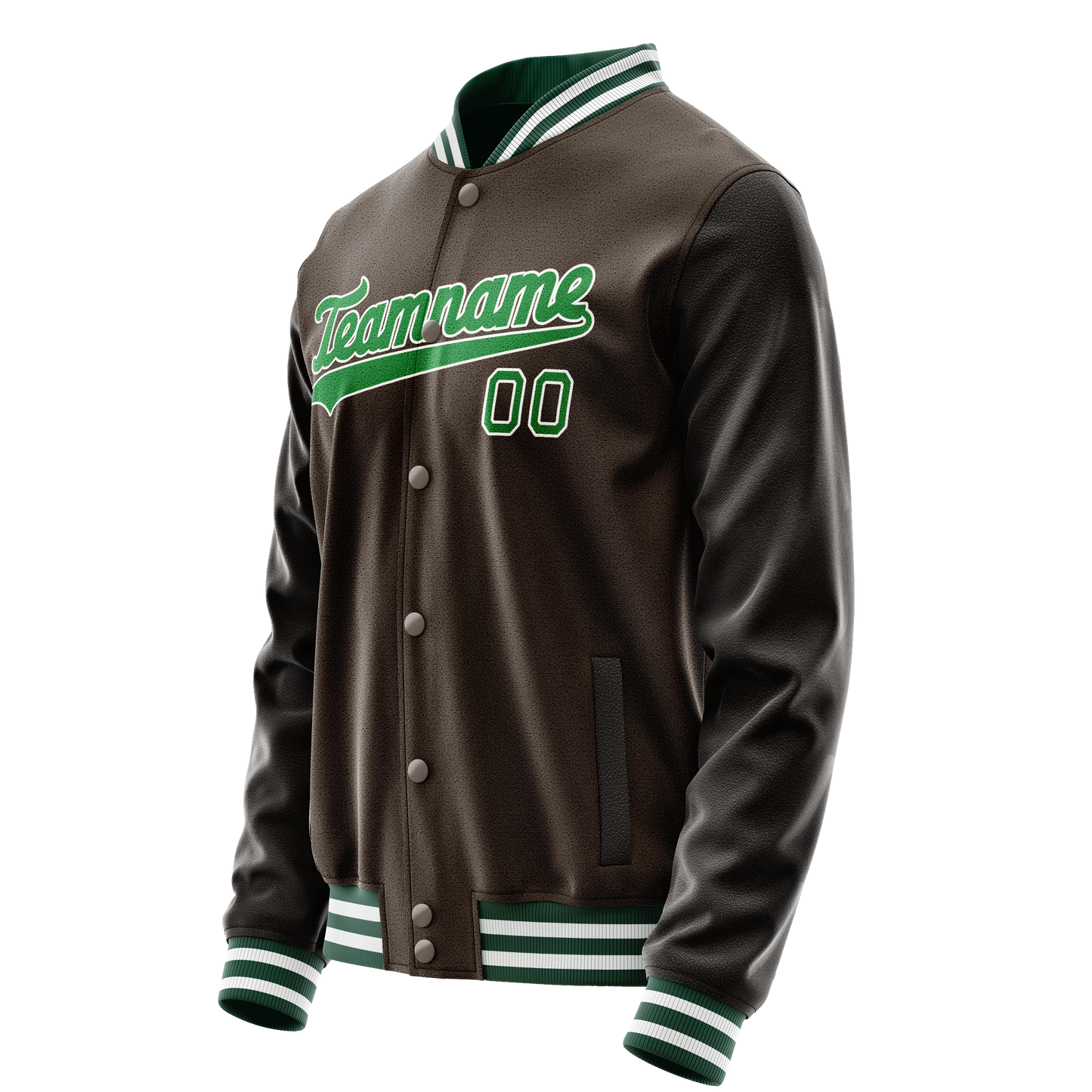 Custom Brown Neon-Green Solid Color Varsity Letterman Jacket
