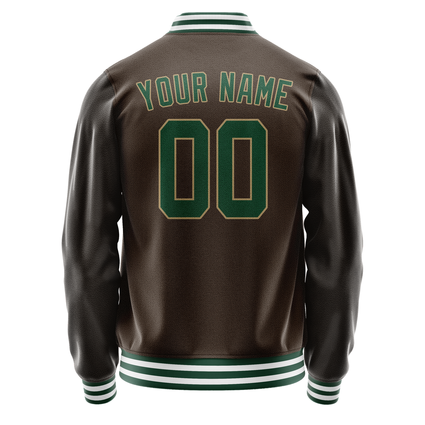 Custom Brown Kelly-Green Solid Color Varsity Letterman Jacket