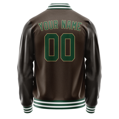 Custom Brown Kelly-Green Solid Color Varsity Letterman Jacket