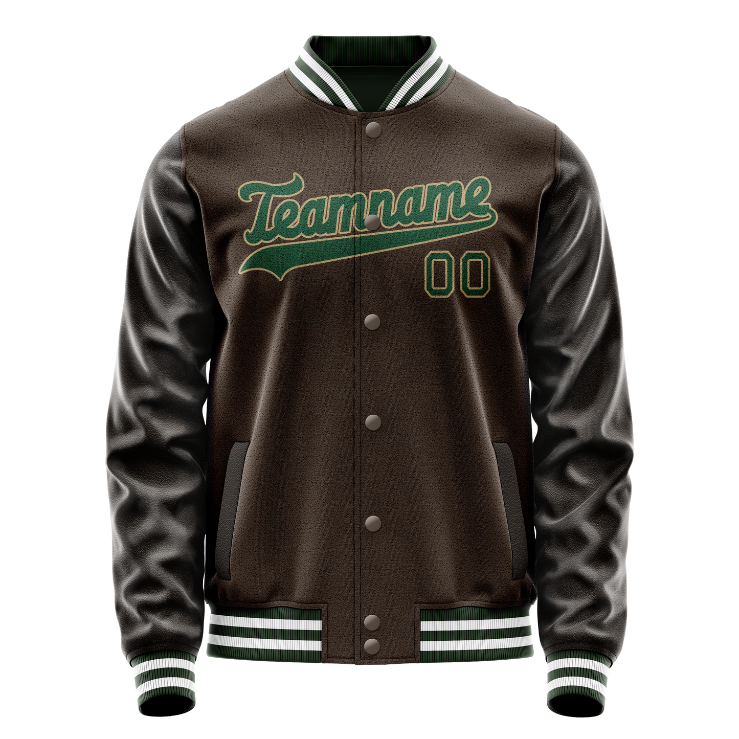 Custom Brown Kelly-Green Solid Color Varsity Letterman Jacket