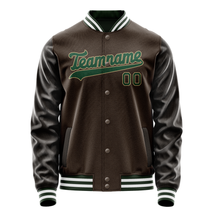 Custom Brown Kelly-Green Solid Color Varsity Letterman Jacket