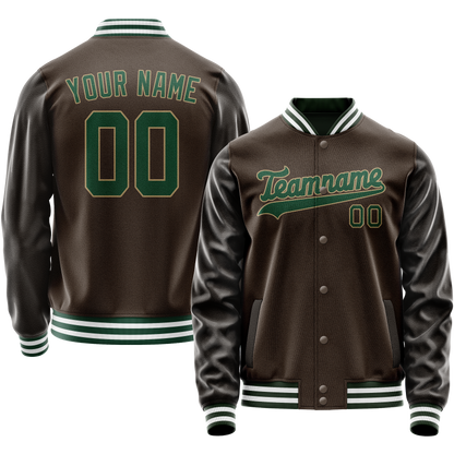 Custom Brown Kelly-Green Solid Color Varsity Letterman Jacket