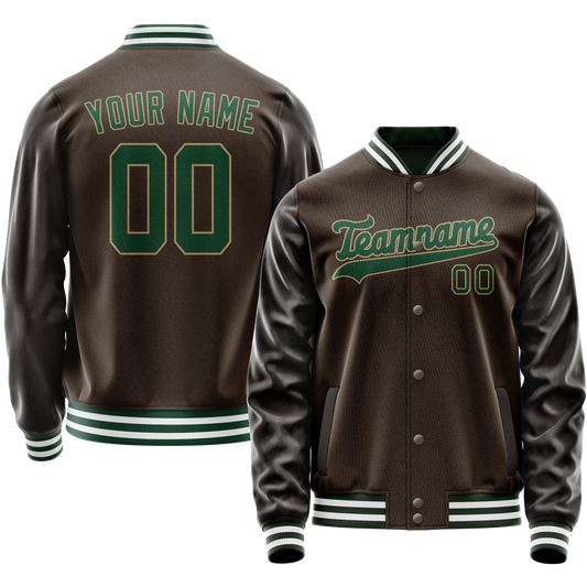 Custom Brown Kelly-Green Solid Color Varsity Letterman Jacket