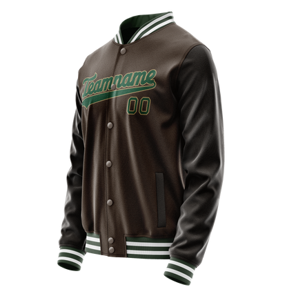 Custom Brown Kelly-Green Solid Color Varsity Letterman Jacket