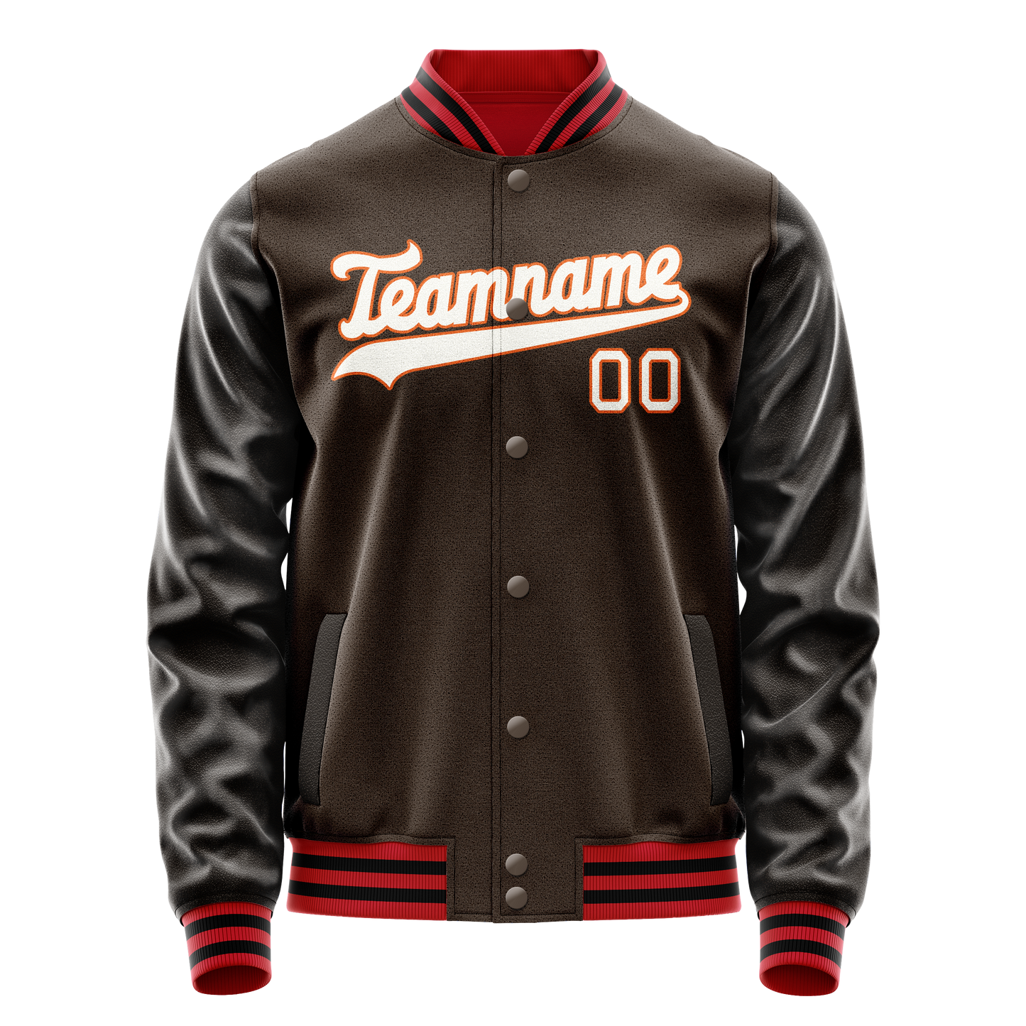 Custom Brown White Solid Color Varsity Letterman Jacket