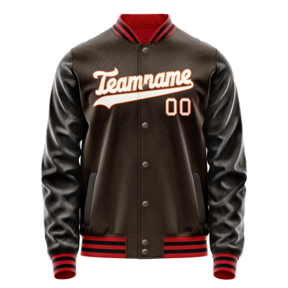 Custom Brown White Solid Color Varsity Letterman Jacket