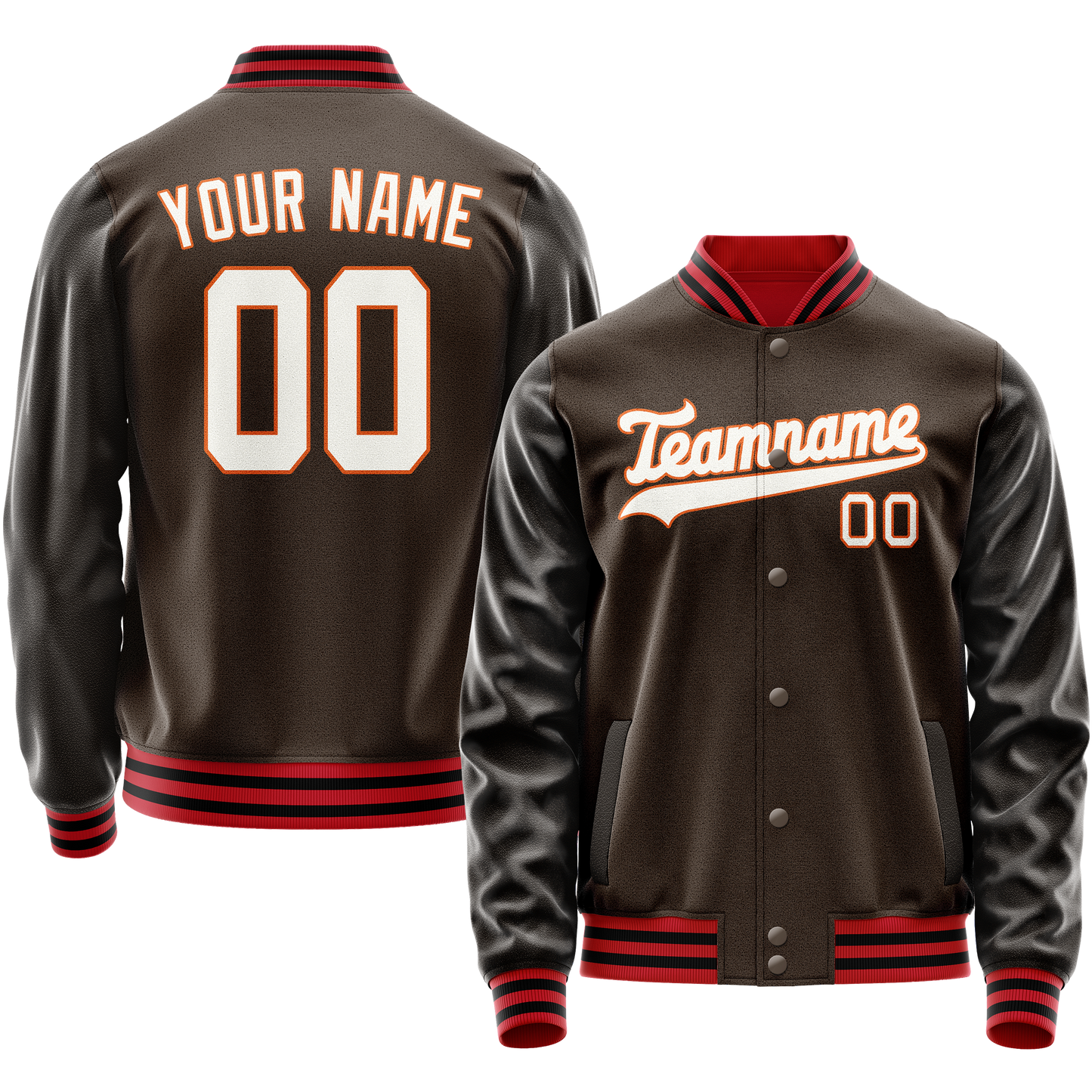 Custom Brown White Solid Color Varsity Letterman Jacket