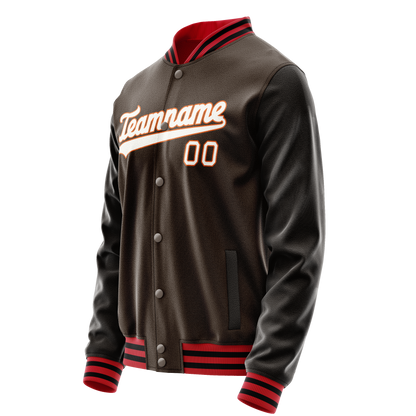 Custom Brown White Solid Color Varsity Letterman Jacket