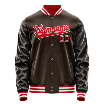 Custom Brown Orange Solid Color Varsity Letterman Jacket