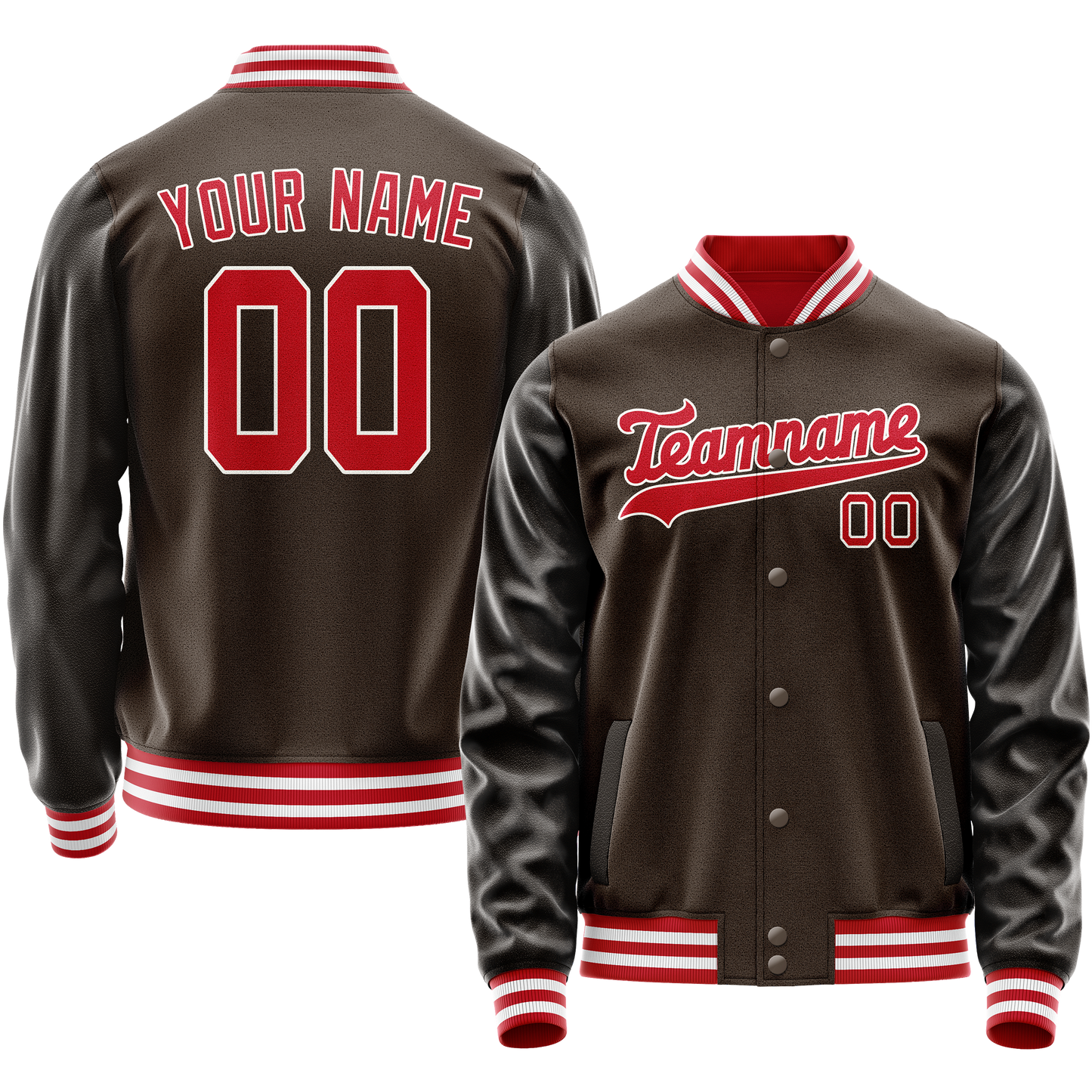 Custom Brown Orange Solid Color Varsity Letterman Jacket