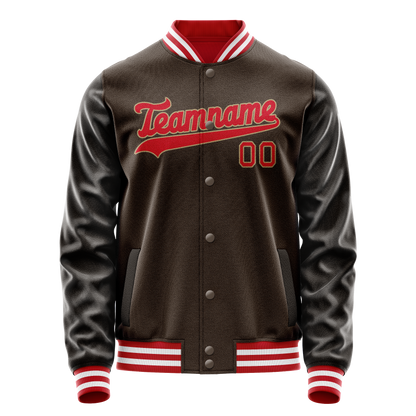 Custom Brown Red Solid Color Varsity Letterman Jacket
