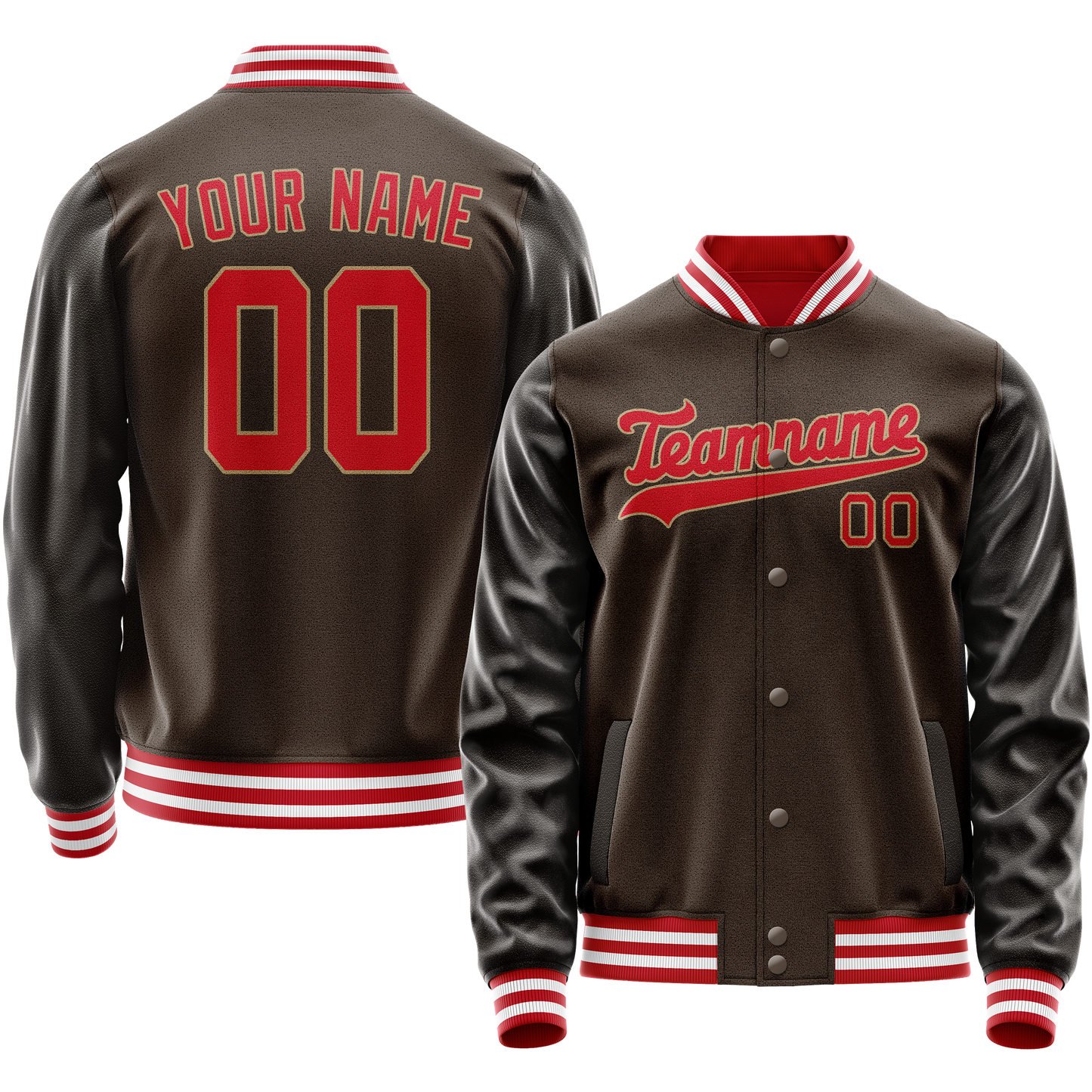 Custom Brown Red Solid Color Varsity Letterman Jacket