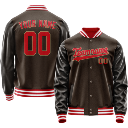 Custom Brown Red Solid Color Varsity Letterman Jacket