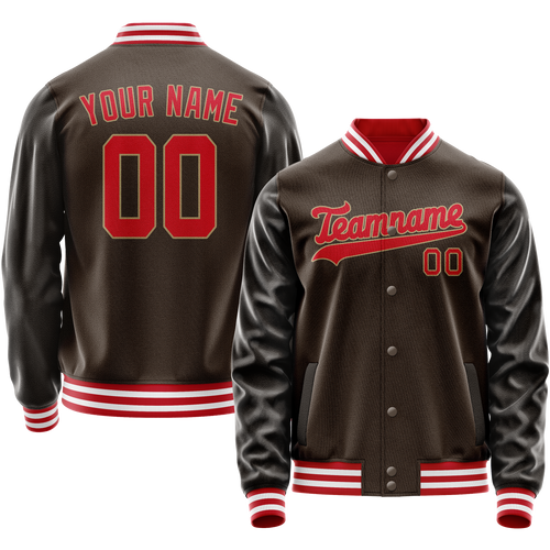 Custom Brown Red Solid Color Varsity Letterman Jacket