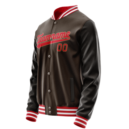 Custom Brown Red Solid Color Varsity Letterman Jacket