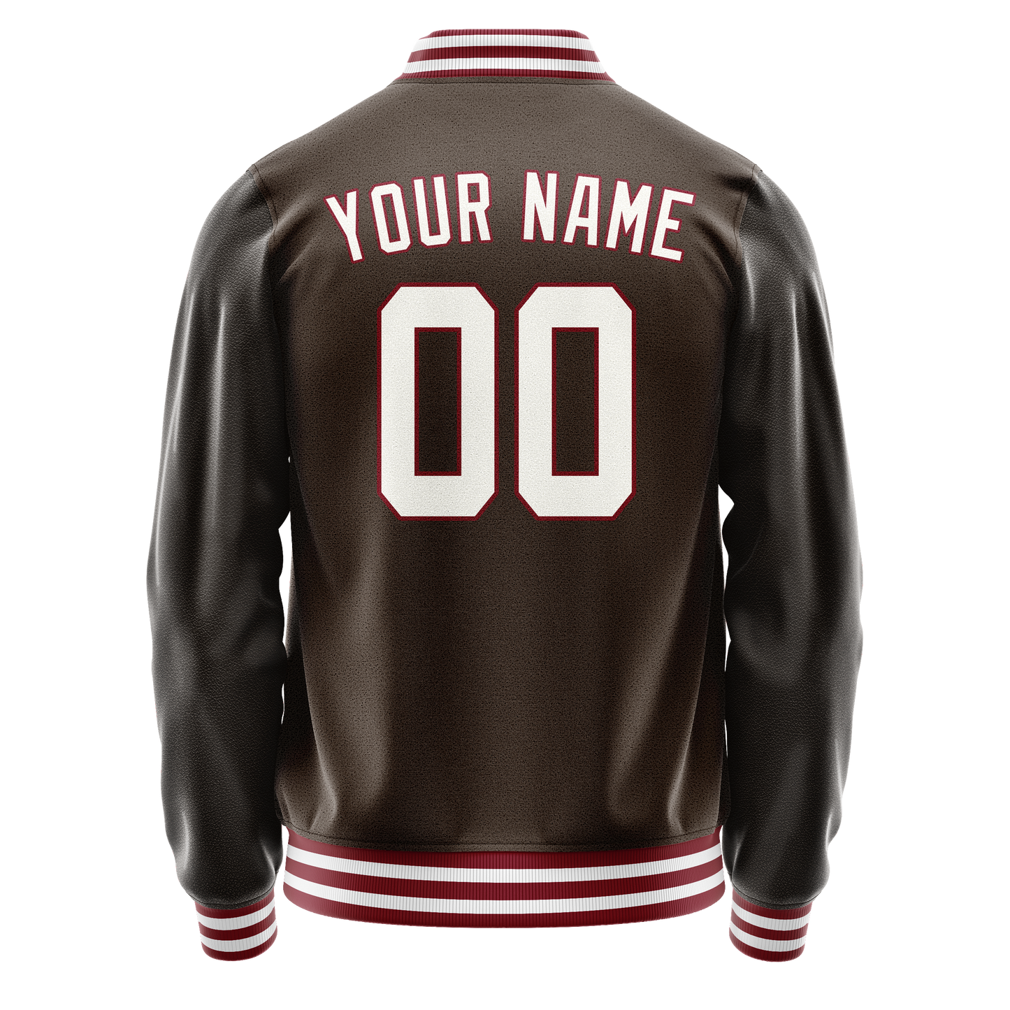 Custom Brown White Solid Color Varsity Letterman Jacket