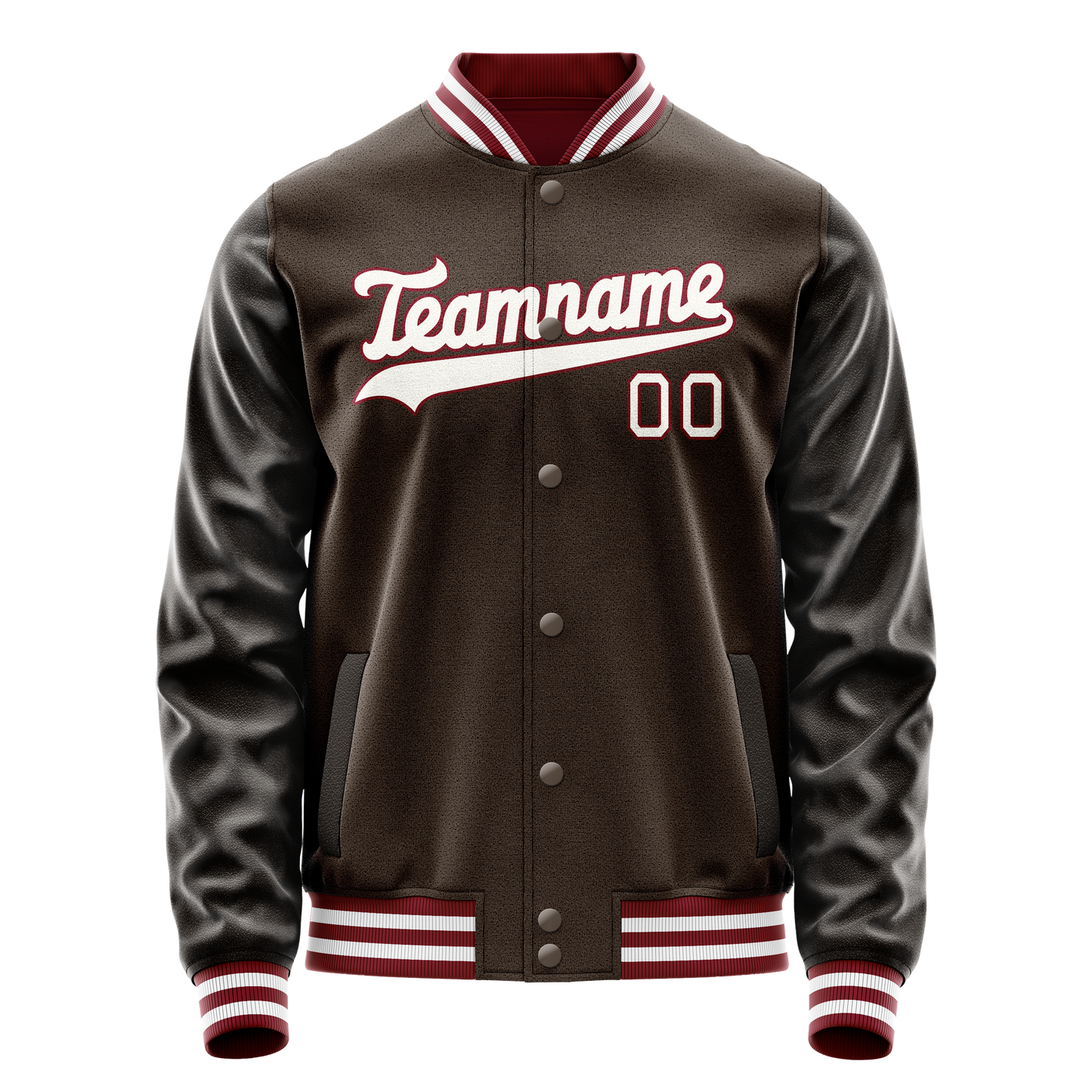 Custom Brown White Solid Color Varsity Letterman Jacket