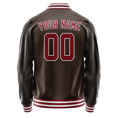 Custom Brown Red Solid Color Varsity Letterman Jacket