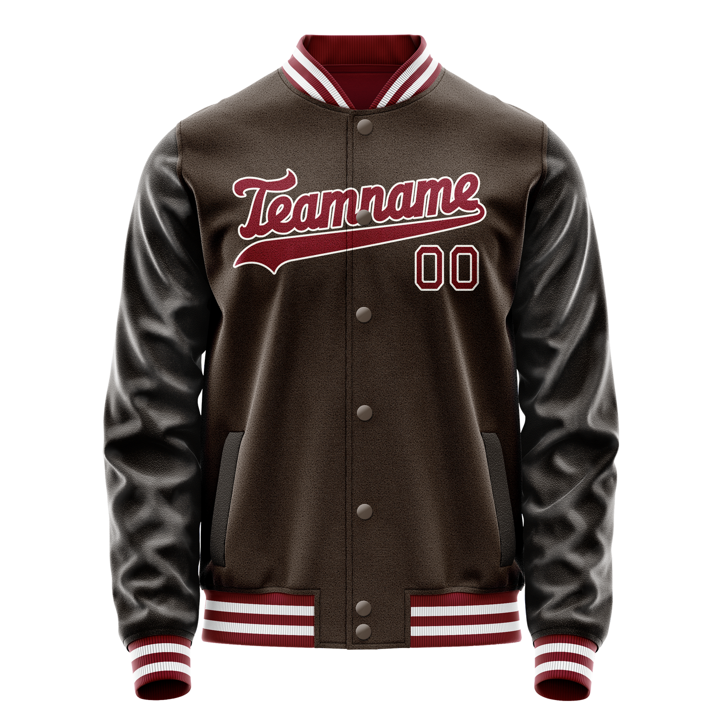 Custom Brown Red Solid Color Varsity Letterman Jacket