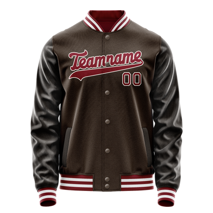 Custom Brown Red Solid Color Varsity Letterman Jacket