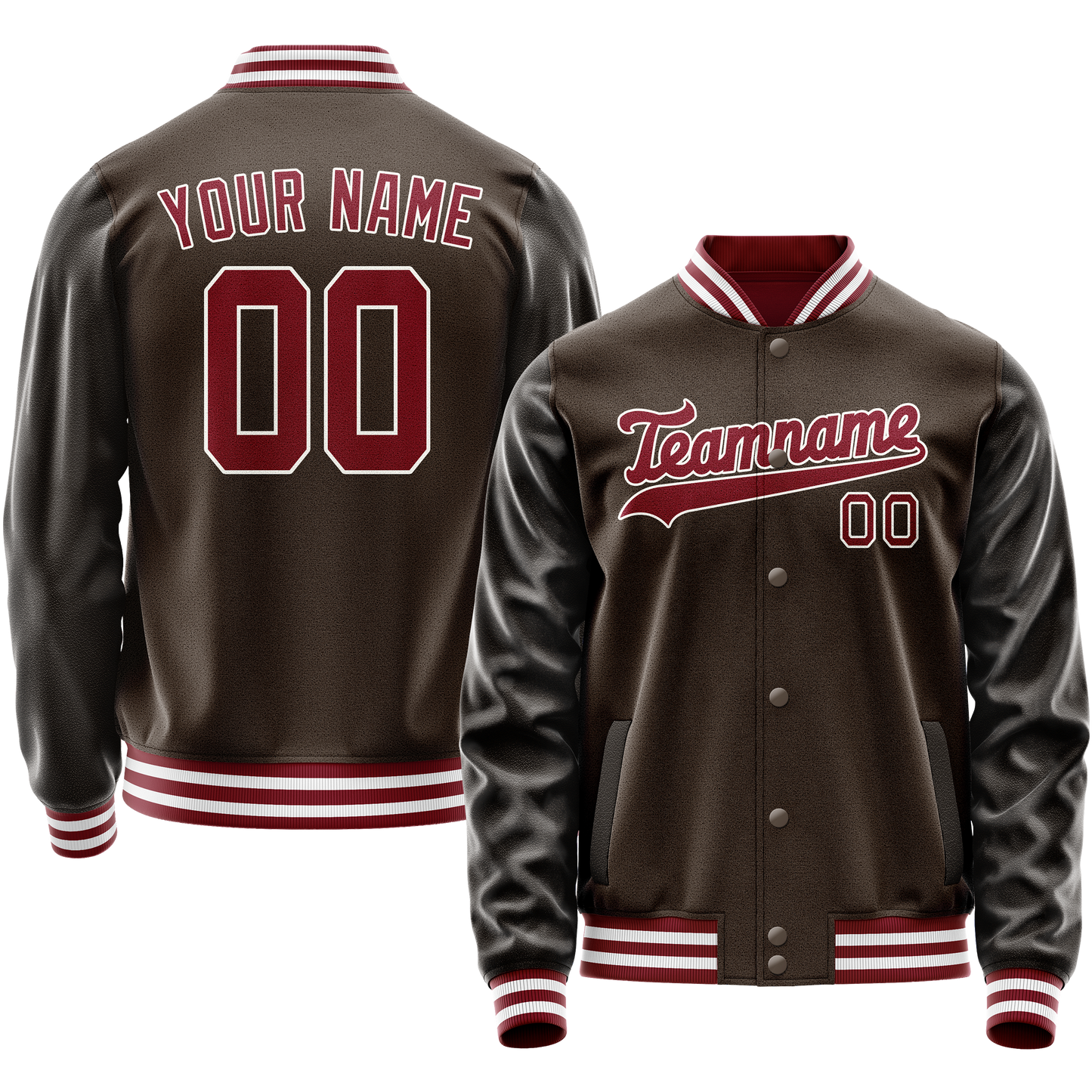 Custom Brown Red Solid Color Varsity Letterman Jacket