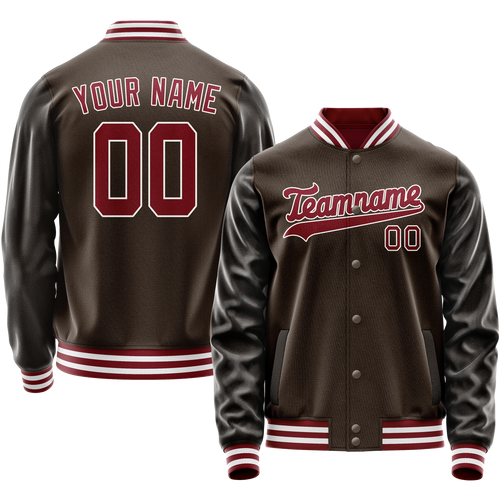 Custom Brown Red Solid Color Varsity Letterman Jacket